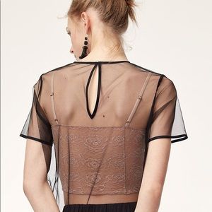 Aritzia Little Moon Black Mesh Top
